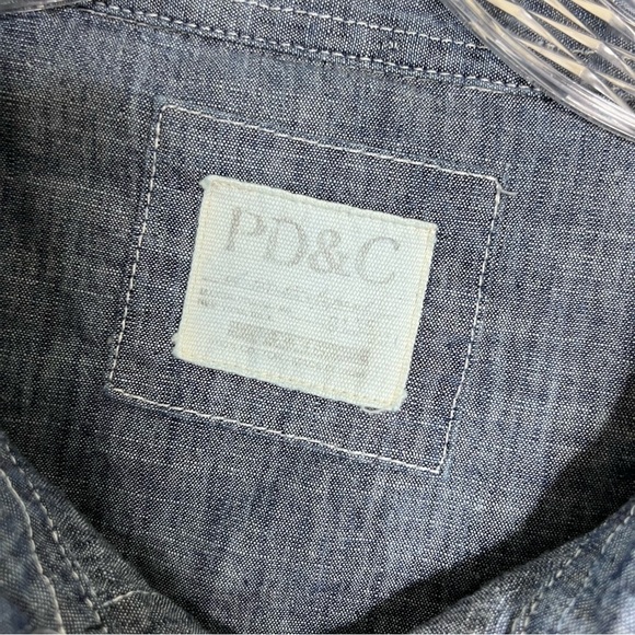 PD&C Shirt Mens 2XL Medium Blue Denim Western Pearl Snap Long Sleeve G - Picture 2 of 10